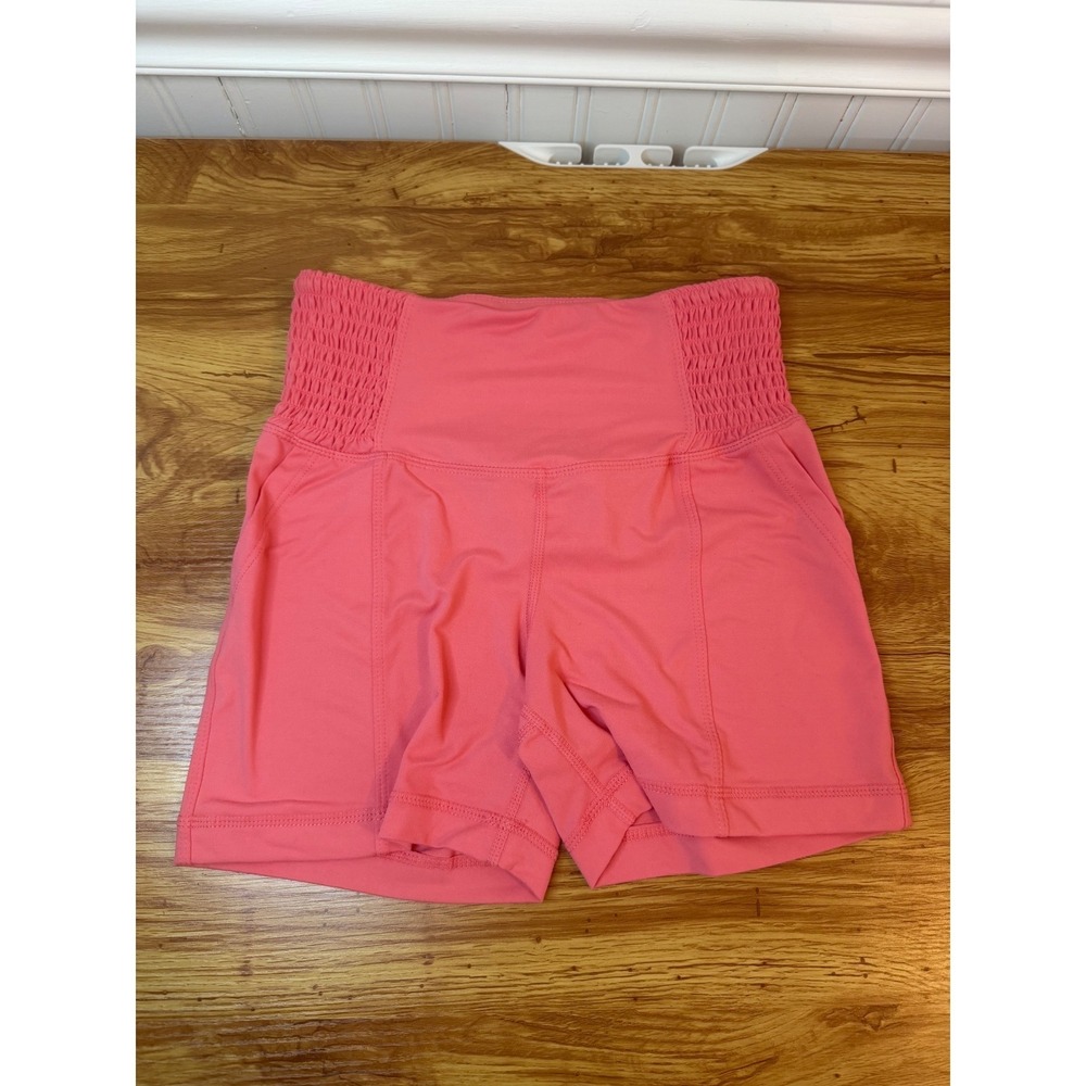 RM Coral Pink Smocked High Waist Active Shorts Size Small
